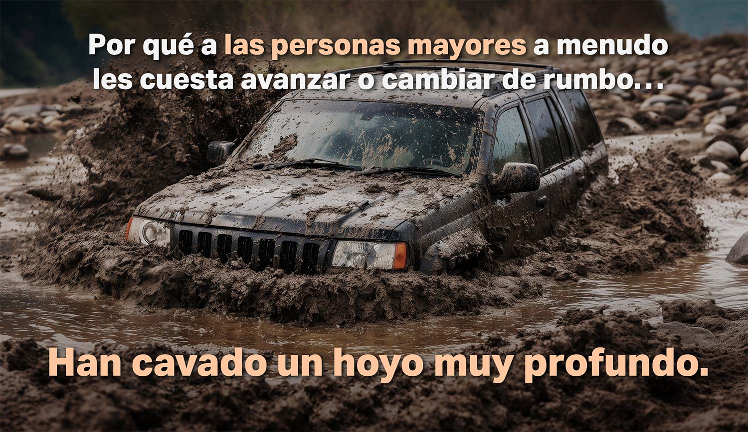 A Jeep driving through very deep and thick mud.