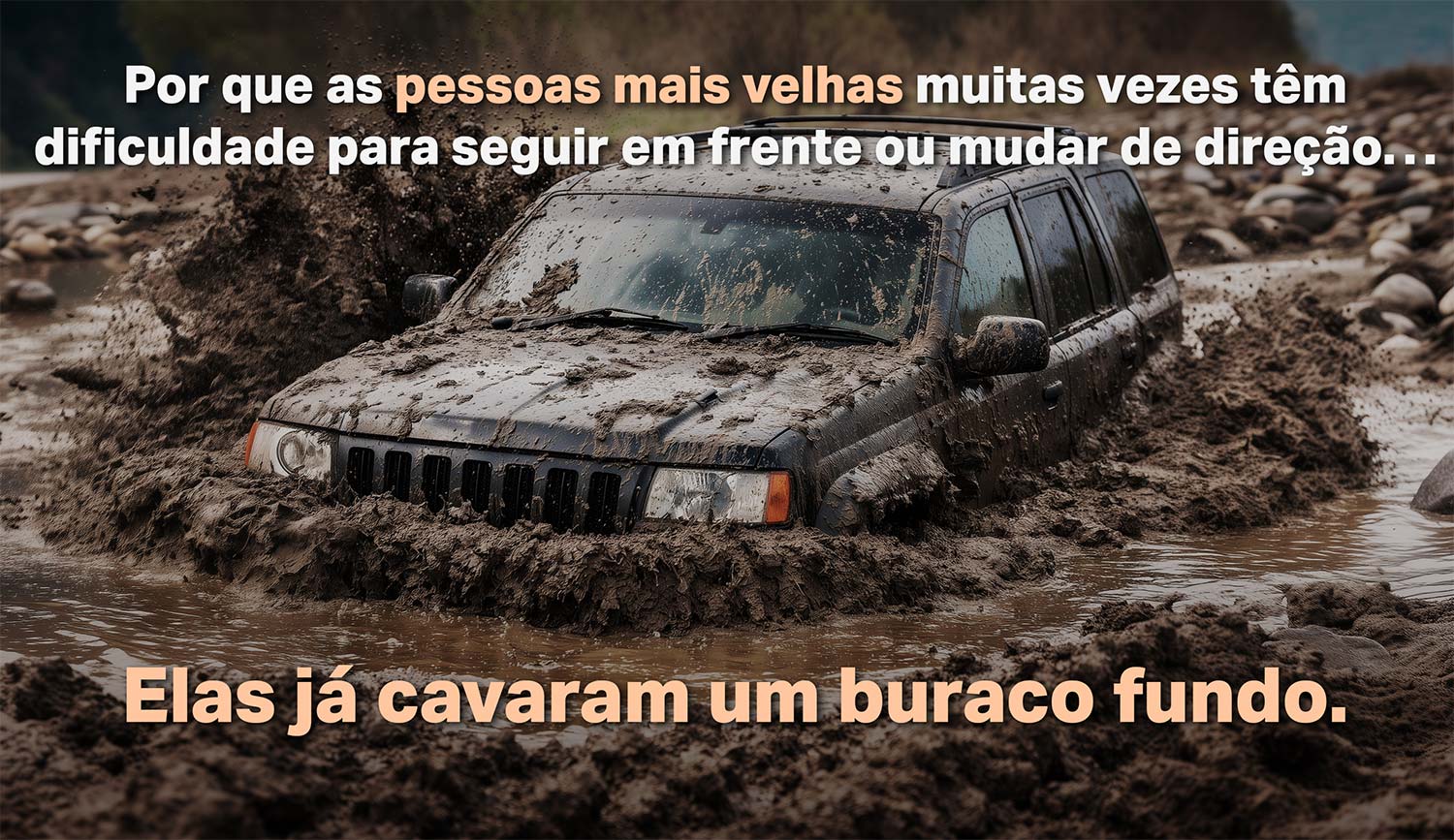 A Jeep driving through very deep and thick mud.